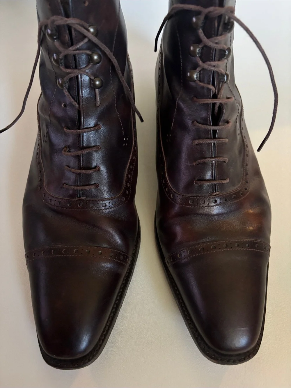 COBBLER UNION Balmoral Brogue Boots in Museum Brown Size 10.5